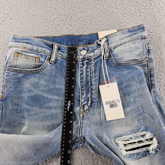 mnml Jeans Mens 34 Blue X203 Stretch Denim Distressed Ripped Slim Fit - Picture 9 of 16